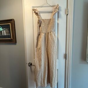 Pink Lily Beige Checkered Jumpsuit